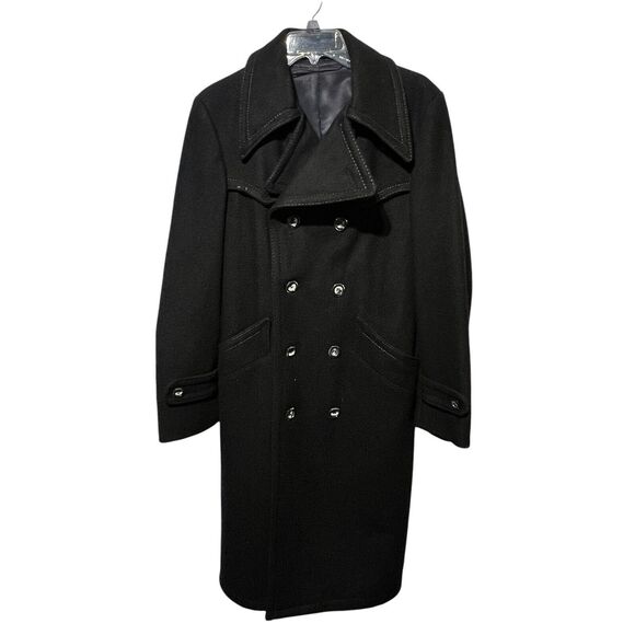 Vintage Esprit by campus Unisex black wool trench coat Lined made USA Small/38 - Picture 4 of 12